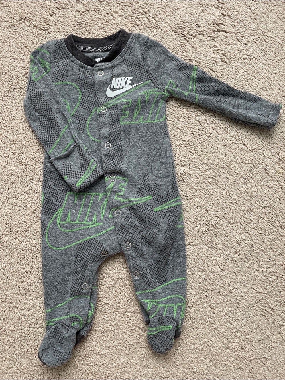 Nike Gray & Green Footed Baby One-Piece